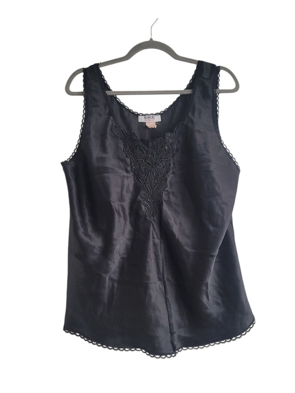 VTG‎ Black Lace-Trim Satin Camisole Honors 2X Intimates